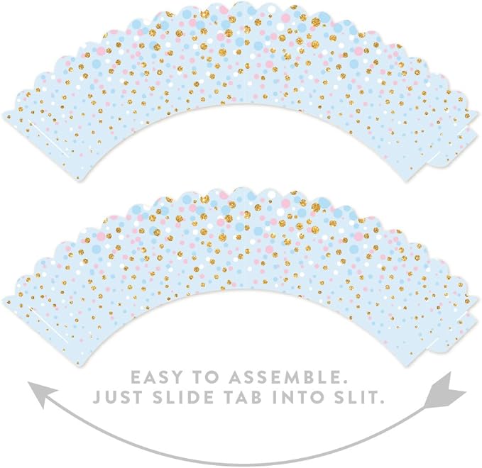 Andaz Press Party Cupcake Wrapper Decorations, Baby Blue with Pink and White Dots, 24-Pack, Theme Colored Bulk Cake Supplies, Gender Reveal Baby Shower 1st Birthday