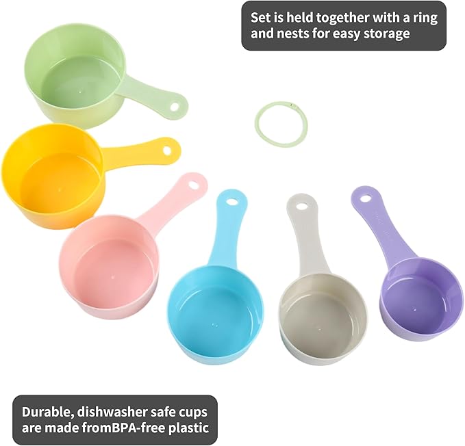 Smithcraft Measuring Cups Set 6, Colorful Plastic Measuring Cup Set, Big Size Metric & US Measure Cups, Cute Dry Measurement Cups for Kitchen & Baking, Cooking Measure Cup with 3/4 & 2 Cup