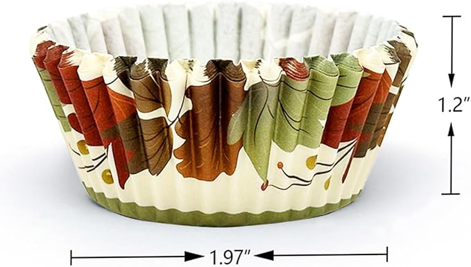 qiqee Cupcake Liners Thanksgiving Small Fall Muffin Cases No Smell, Food Grade Baking Cups Paper Pumpkin Turkey Maple (300-Count 6 Original Design)