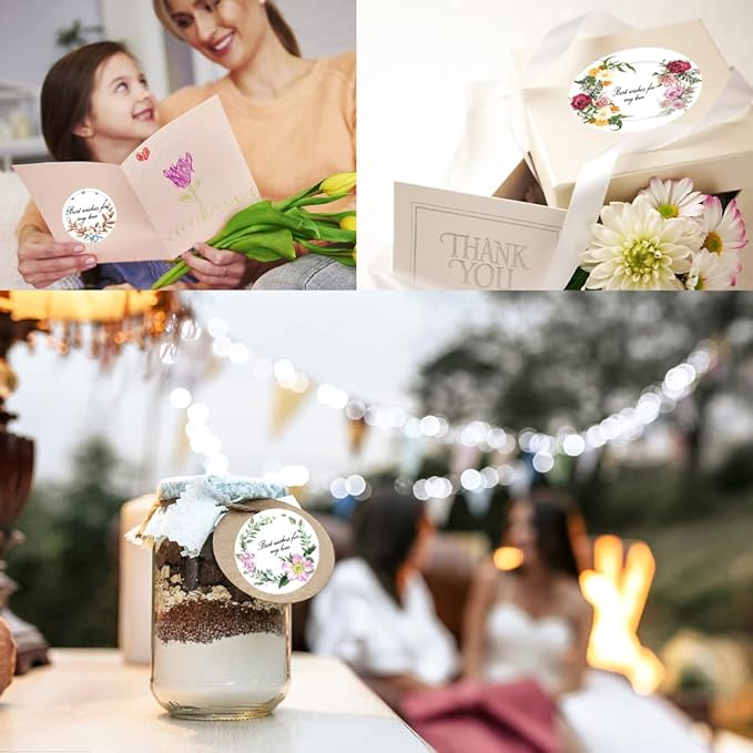 100-500 Pack Personalized Stickers Labels Floral Round Custom Labels with Your own Business Logo for Favors Wedding Birthday Party Baby Shower(Design 15)