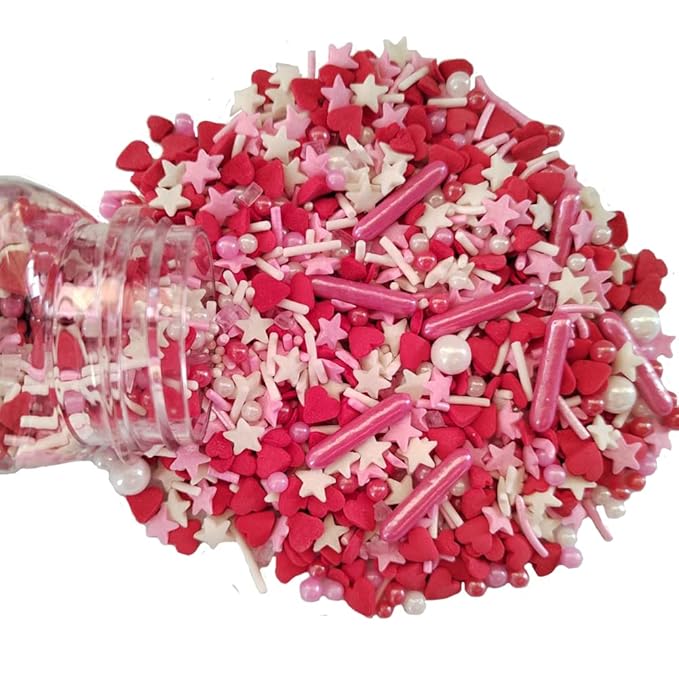 Edible Cake and Cupcake Sprinkles with Assorted Shapes and Sizes for Parties, Valentines Sprinkle Mix for Cookies, Ice Cream, Cake and Cupcake Decorating, 3.35 oz