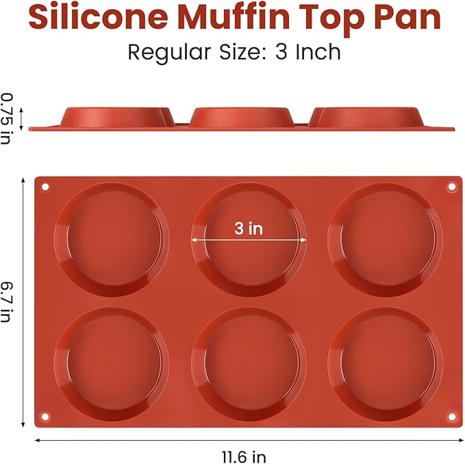 JOERSH 3-PK Silicone Egg Mold for Breakfast Sandwiches 3 Inch Round Muffin Top/Egg Pan, Oven Baking Silicone Molds for English Muffins, Whoopie Pies