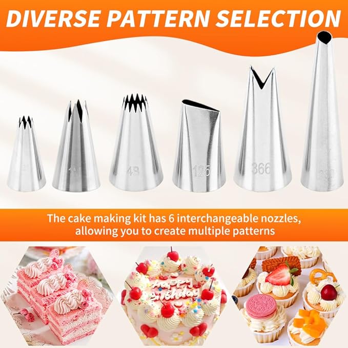 Dessert Decorating Syringes Set, Frosting Piping Kit Stainless Steels Cake Decorating Tool with 6 Piping Tips & 12 silicone cupcakes, Frosting Filling Injector Cake Icing Tools
