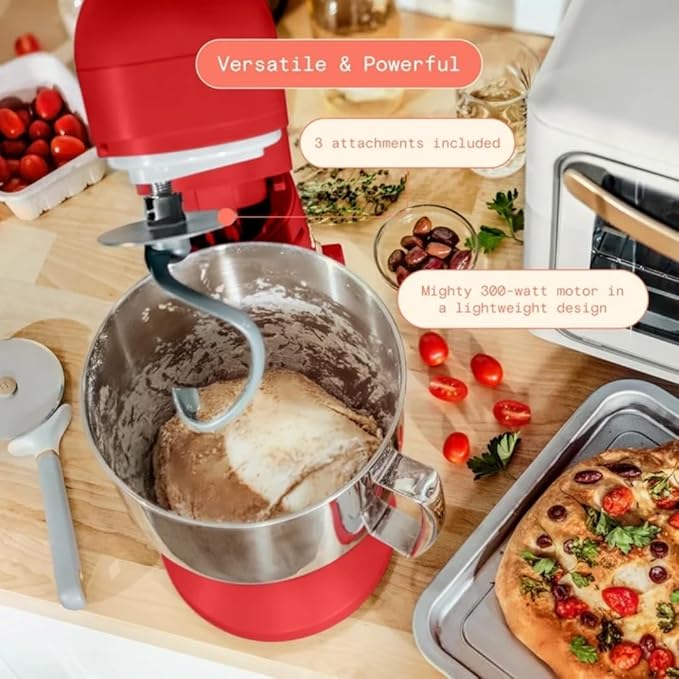 Beautiful 5.3QT 300W Stand Mixer with 12 Speeds, Tilt-Head, Splash Guard & Dishwasher-Safe Accessories, Soft Matte Finish – Mixes Up to 9 Dozen Cookies (Tomato Red)