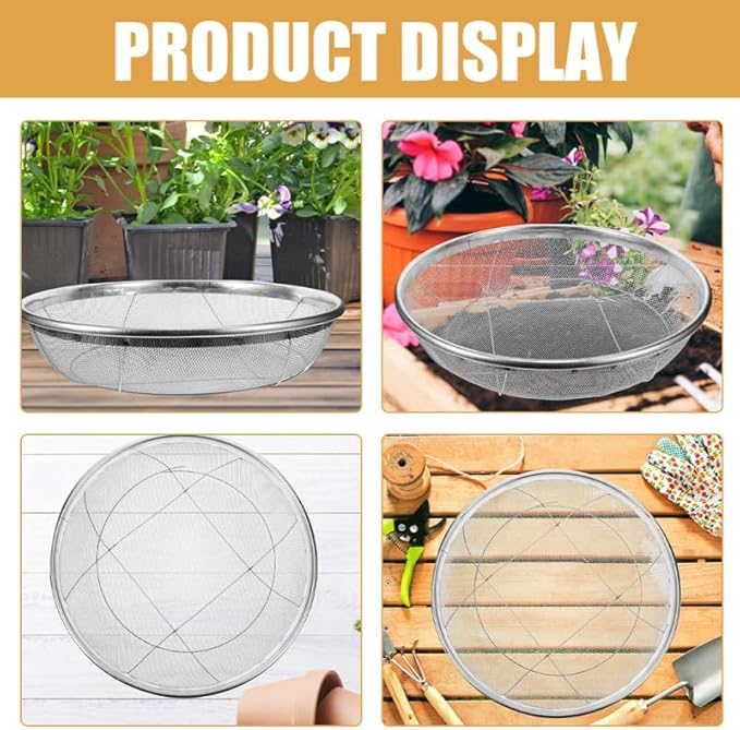 Stainless Steel Sifting Tool 18 Inches Diameter Garden Soil Sieve Manual Soil Sieve Sturdy and Stylish Great for Planting and Potting