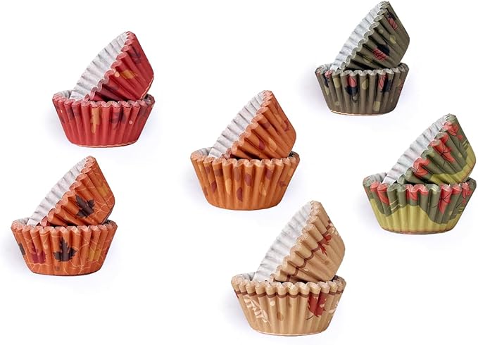 qiqee Cupcake Liners Thanksgiving Turkey Papers Baking Cups Wrappers Fall Muffin Wrappers for Party Candy Cake Decorations Supplies 300-Count 6 Design (Standard)