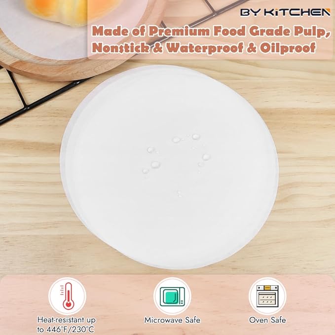 BYKITCHEN 6 Inch Parchment Paper Rounds, Set of 220, Burger Patty Paper/Hamburger Press Paper, Non Stick Small Pre-cut Round Parchment Paper for Cake Pan, Springform Pan, Smash Burger Press and More