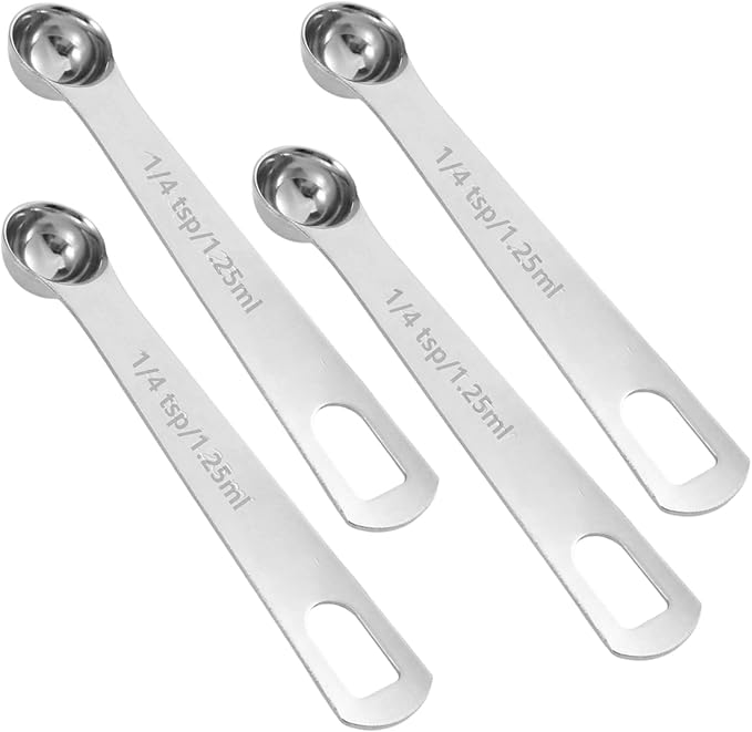 4 Pcs 1/4 Teaspoon Measuring Spoon,1/4 Teaspoon Scoop (1/4 Tsp | 1.25 Ml | 1.25 Cc) Mini Measuring Spoons Stainless Steel Single Measureing Spoon for Kitchen Tea Soup Ingredients