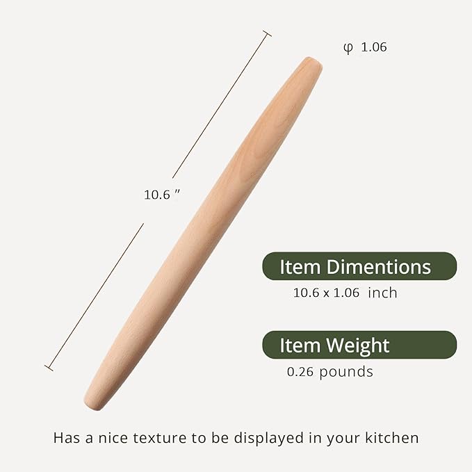 Muso Wood Wooden French Rolling Pin for Baking, Beech Wood Tapered Rolling Pin for Fondant Pie Crust Cookie Pastry(French 10.6-Inch)
