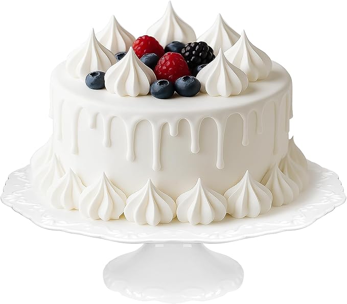 12" White Cake Stand for 10" Cake, Porcelain Cake Plate, Cake Pedestal Stand, Round Dessert Stand, Wedding Cake Stand for Party, Birthday, Baby Shower, Christmas, Home Decorating Cake Display Stand