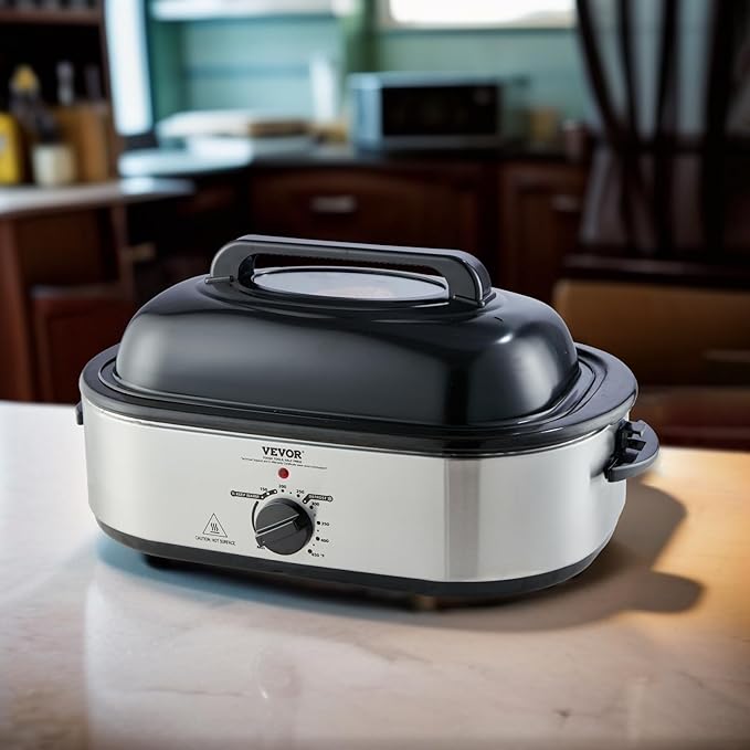 VEVOR Electric Roaster Oven with Defrost & Warm Function, 18 QT Turkey Roaster Oven with Self-Basting Lid, 1450W, Adjustable Temperature, Removable Pan & Rack, Fits Turkeys Up to 22LBS