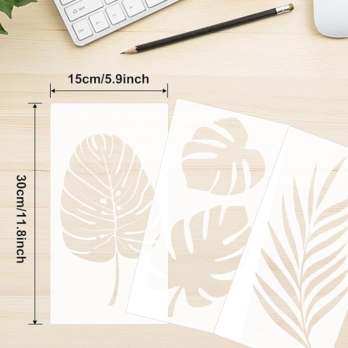 3 Pcs Leaf Painting Stencils Flexible Paint Fern Leaf Turtle Stencil Reusable Tropical Palm Monstera Botanical Leaves Wall Stencil Drawing for DIY Crafts Furniture Canvas Wood Home Decor