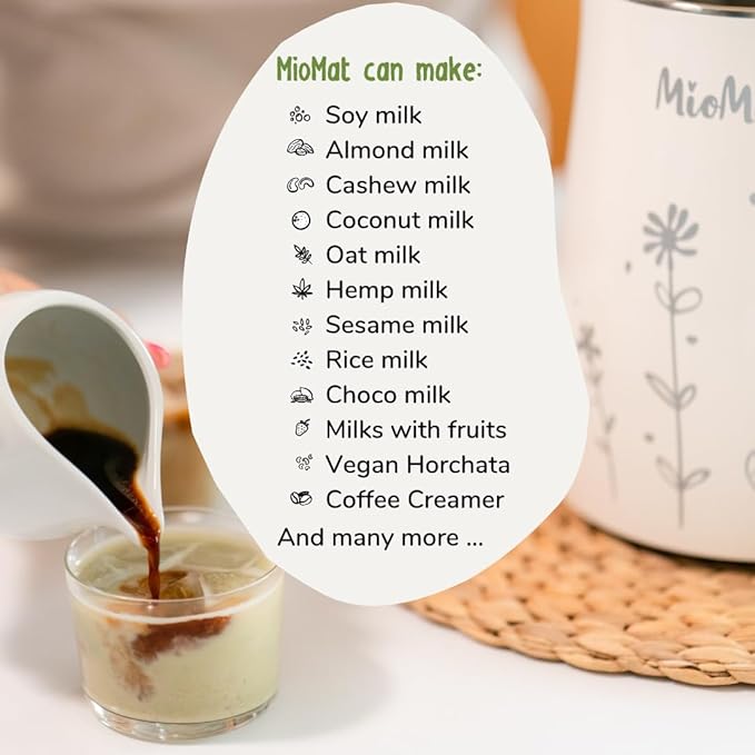 MioMat 8in1 Plant Based Milk Maker | Make 40oz of Natural Almond Milk, Soy Milk, Oat Milk, Coconut Milk, and more ... + soups, porridges, smoothies, purées... | Automatically, at the touch of a button