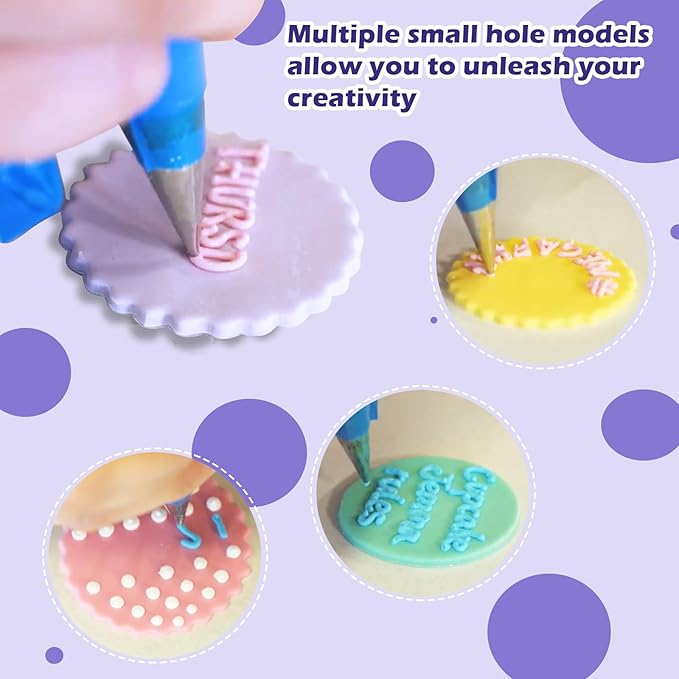 Hendiy 6 Pieces Round Piping Tips Set, Stainless Steel Icing Tips Cupcake Frosting Nozzles Small Decorating Piping Tip, Cake Writing Icing Decorating Tool for Cookies Cupcake