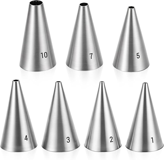 7 PCS Cake Decorating Tips, Round Hole Cake Piping Tips Set, Stainless Steel Vintage Piping Nozzles, Cake Frosting Tools Russian Pastry Icing Dispensers Supplies for Cake Cupcakes Cookies