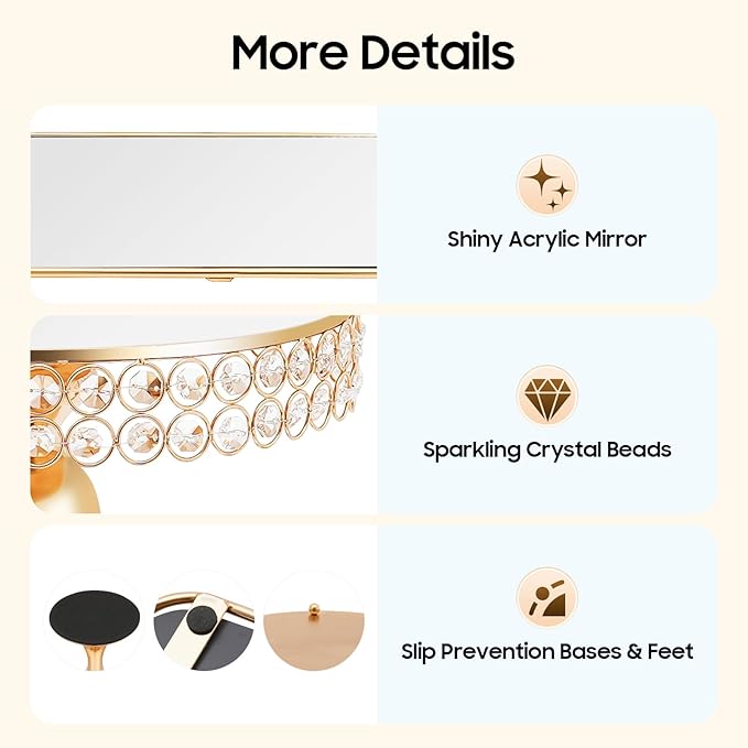 Pack of 10 Cake Stand Set with 4 x Candy Jars, 3 x Cake Stands, 2 x Round Cake Trays, 1 x Serving Tray, Dessert Table Display Set with Crystal Beads for Birthday Baby Bridal Shower Party