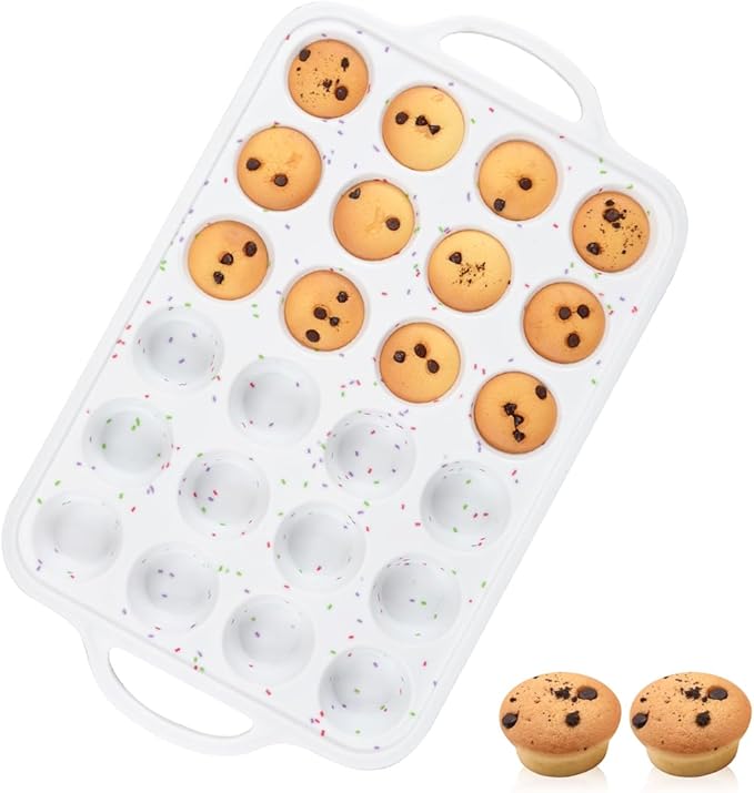 CAKETIME Silicone Mini Muffin Pan, Metal Reinforced Frame 24 Cups Cupcake Pan with Handle Nonstick for Baking Muffins, Cupcakes, Egg Bites