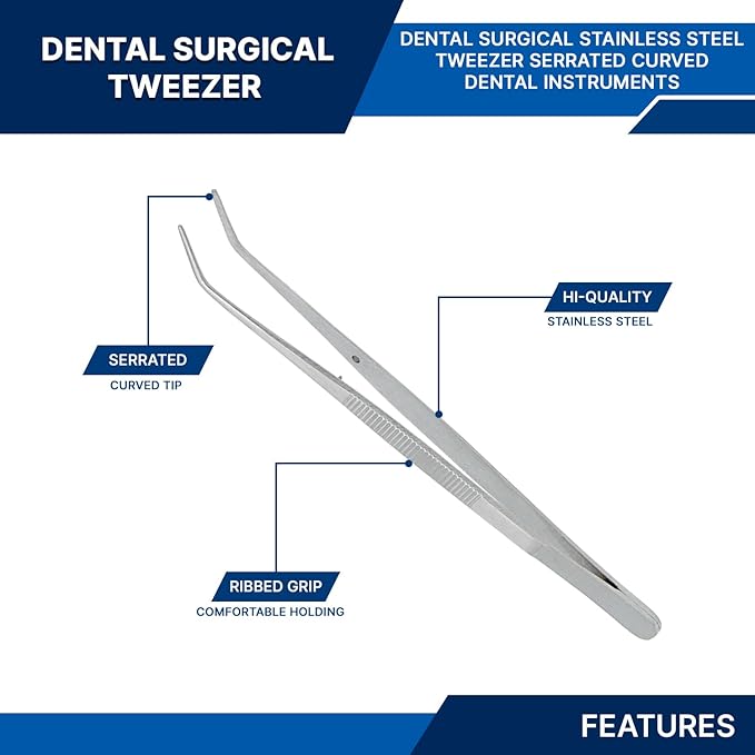 Stainless Steel Tweezers, with Curved Serrated Tip Multipurpose Tweezers Sewing Machine Tweezers Forceps for Craft Repairing (3)