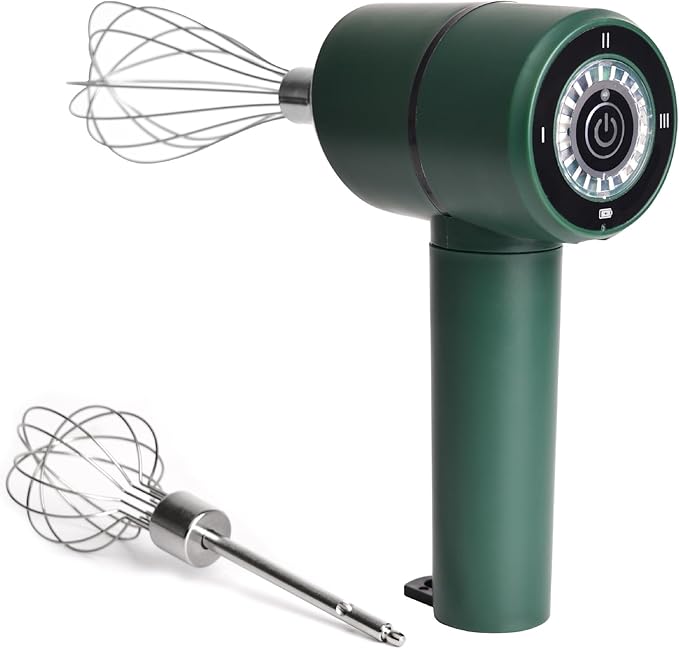 Wireless Handheld Mixer with 3-Speed Settings | Portable Electric Egg Beater for Kitchen, Baking & Outdoor Use, Emerald Green