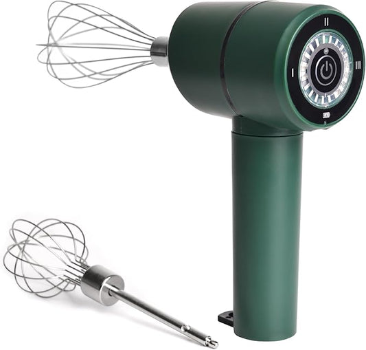 Wireless Handheld Mixer with 3-Speed Settings | Portable Electric Egg Beater for Kitchen, Baking & Outdoor Use, Emerald Green