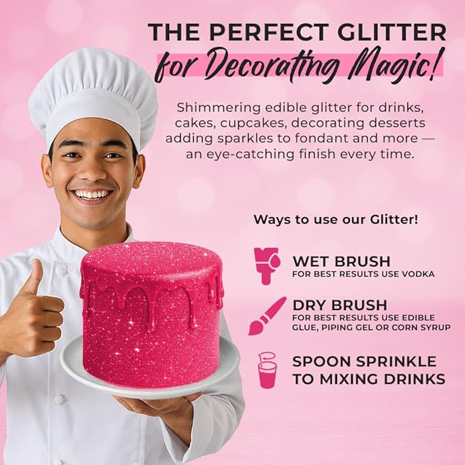 Bulk (20g) Pink Edible Glitter for Drinks | Premium Pink Edible Glitter for Cakes Drink - Shimmer Glitters Cake Decorations for Strawberries Cocktail Shimmering