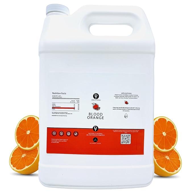 Dolce Flav Natural Blood Orange Extract – 1 Gallon Oil-Soluble Kosher, Sugar-Free, Concentrated Blood Orange Flavoring for Baking, Chocolates & Desserts