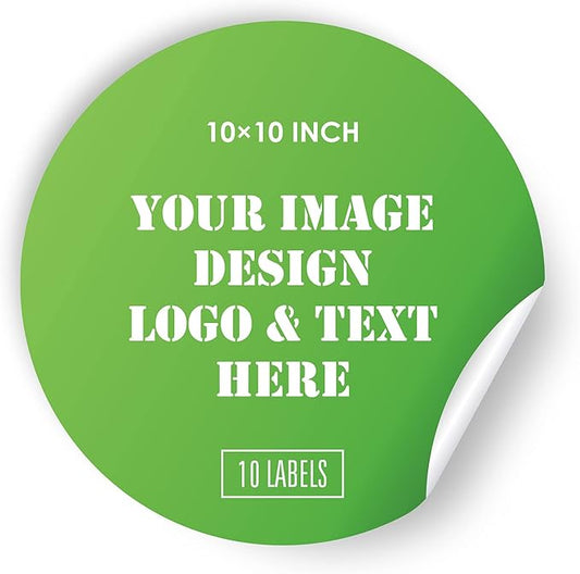 10 Inch Personalized Labels - Custom Stickers With Any Design, Image, Logo, Text - Thank You Labels for Business (Circle, 10"x10", 10 Labels)
