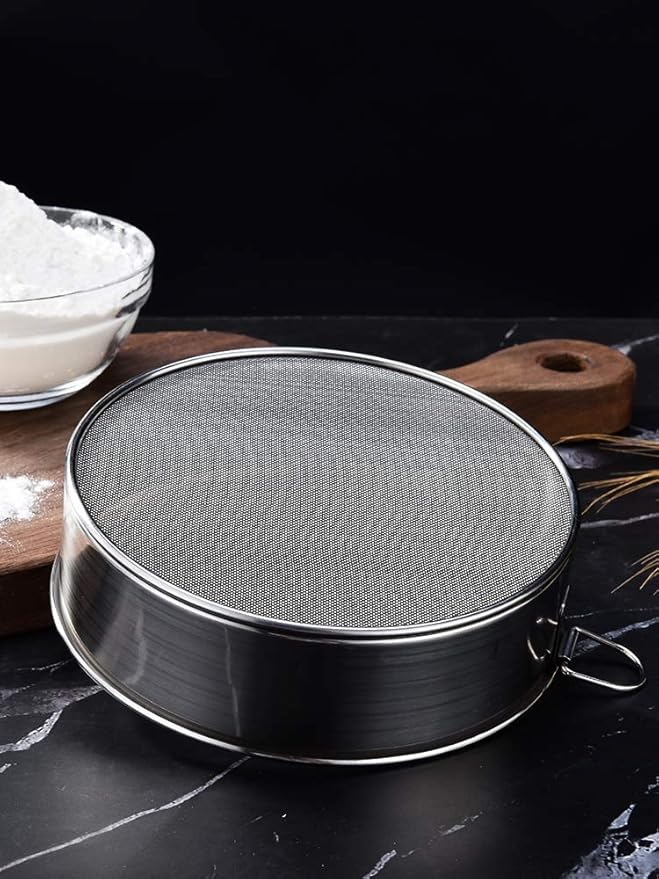 Falytemow Flour Sifter Round Flour Sieve Strainer with 40 Mesh Premium Rustproof Stainless Steel Fine Mesh for Baking 7.87 inch x 1.97 inch