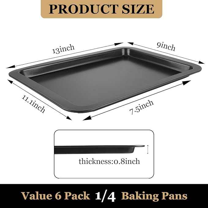 6 Pack Quarter Baking Sheets Big 9x13 Baking Pans Set NonStick Cookie Sheets for Baking Dish 1/4 Sheet Pan for Cooking Sheets for Oven Tray Rectangle Cake Pan Metal Non Stick Brownie Bakeware