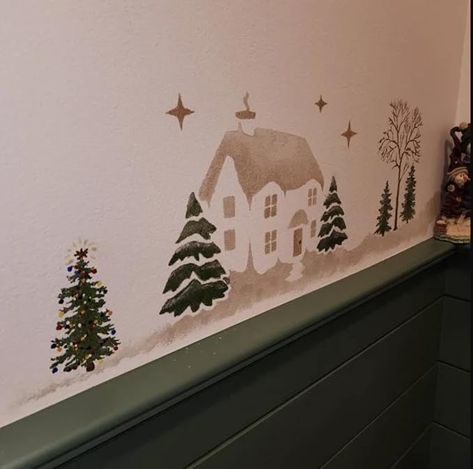 Christmas Stencils for Window Glass Large Christmas Window Stencil Reusable 58.5” Winter Forest House Village Holiday Stencils for Painting on Window Glass Wall Doormat Wood