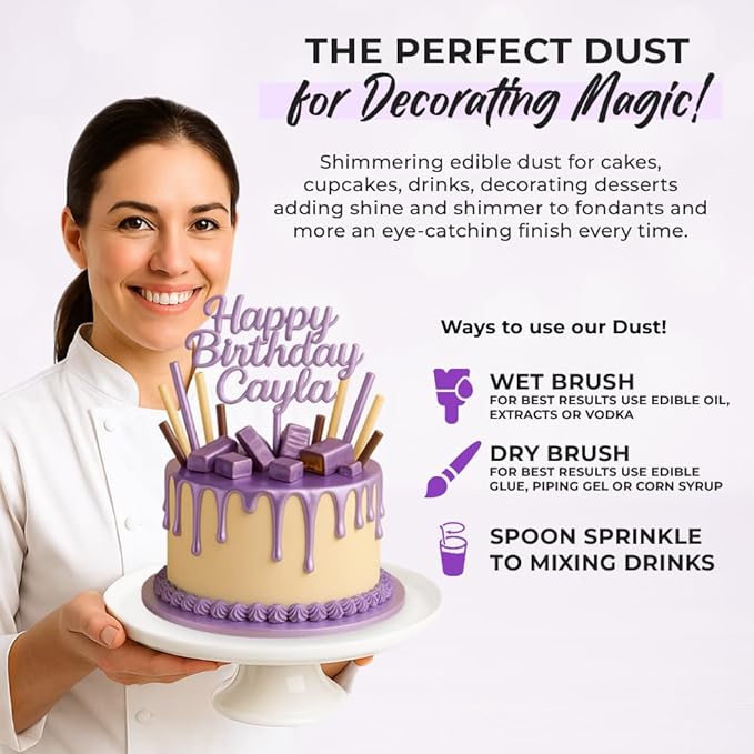 Luster Dust Edible Cake Decorations, Lavender Edible Luster Dust for Cupcake Decorations, Cake Drip, Lavender Edible Paint for Cakes and Light Purple Food Coloring, Edible Luster Dust for Drinks