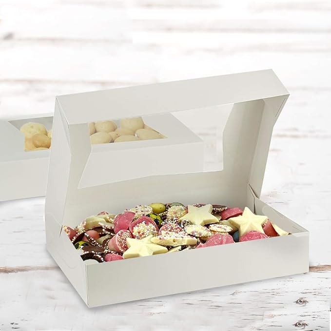 MT Products White Chocolate Covered Strawberry Boxes - 12" x 8" x 2.25" (Pack of 25) Auto Pop-Up Bakery Boxes with Window - Made in USA