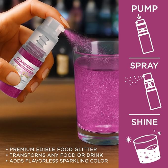 Bakell - Cranberry Tinker Dust (4g, 1x Mini Spray Pump) Edible Glitter for Food, Desserts, and Beverages!