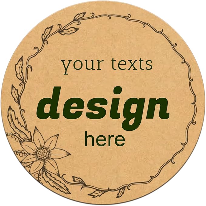 Custom Lables Round Kraft Paper Stickers, Decorative Labels with Floral Wreath Personalized with Texts, Logo, Thank You Labels for Business 100 Pack (Style 14)