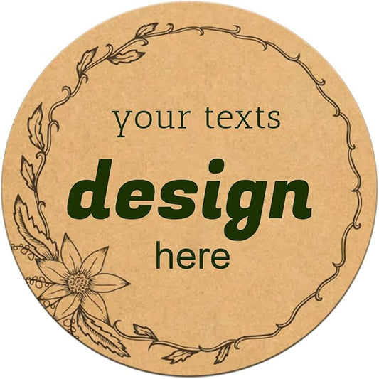 Custom Lables Round Kraft Paper Stickers, Decorative Labels with Floral Wreath Personalized with Texts, Logo, Thank You Labels for Business 100 Pack (Style 14)