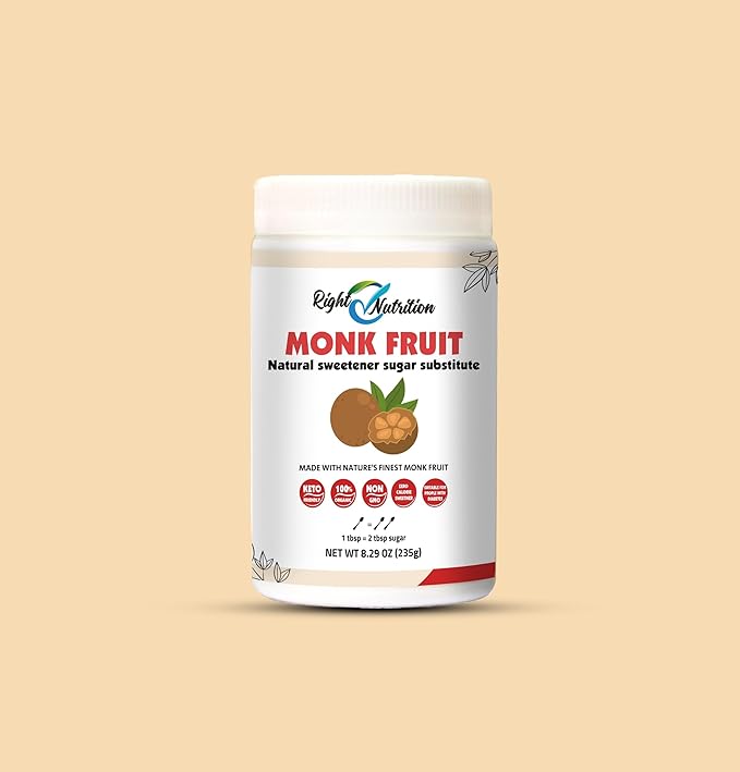 Right Nutrition Monk Fruit Sweetener With Erythritol, White Sugar Substitute From Monk Fruit Extract, Classic White Sugar Replacement for Baking, Coffee & Tea, Gluten Free, Low Carb, Non GMO, Keto.