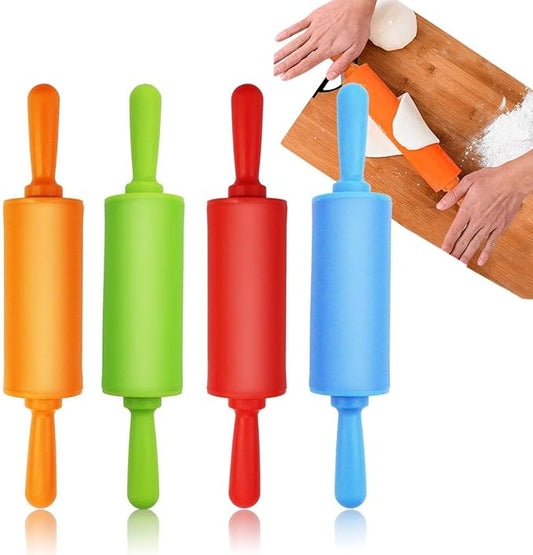 4 Pack Mini Rolling Pin for Kids, 9 Inch Plastic Handle Rolling Pin Non-Stick Silicone Rolling Pins for Children Cake Baking