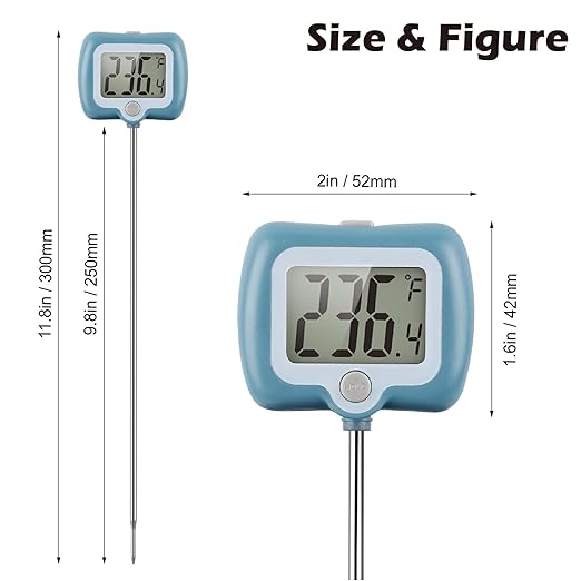 Digital Candy Thermometer with Adjustable Display, 304 Stainless Steel Probe, -58°F~572°F, Includes 2 Pot Clips & Heat-Insulating Pad for Sugar Syrup, Jam, Chocolate, Frying Oil (Blue)