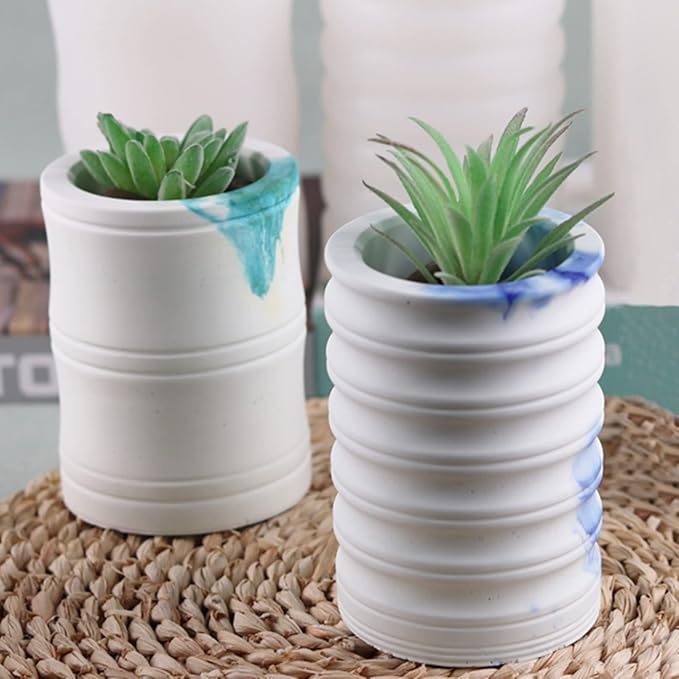 Striped Cylindrical Plaster Vase Flower Pot Silicone Mold Succulent Planter Concrete Mold Pen Holder Cement Clay Epoxy Resin Mould