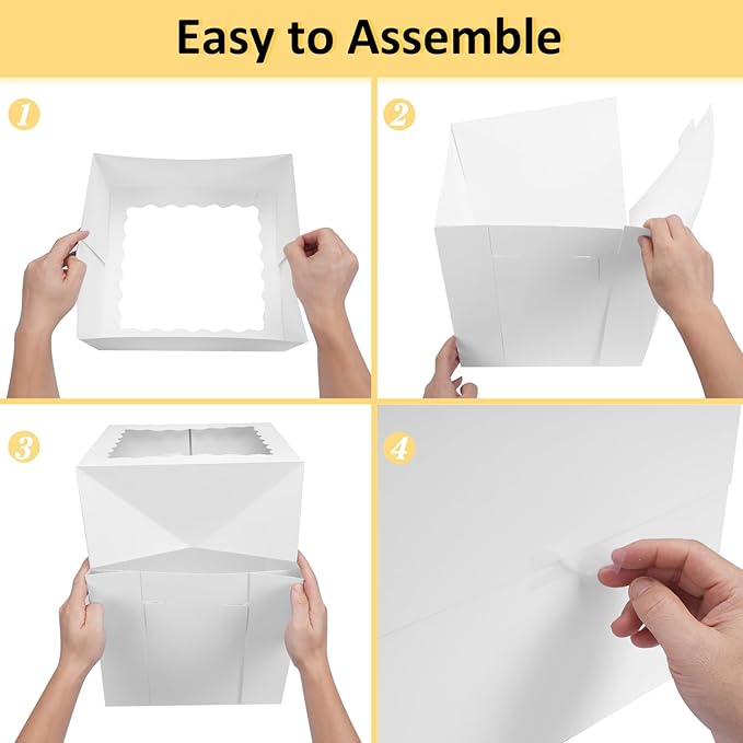 Moretoes 12 Pack Cake Boxes, 12x12x12 Inch Cake Box with Window for Tier Cakes, Sturdy Tall Cake Carrier with Lids, Disposable Containers for Valentine's Day, Mother's Day, Wedding, Birthday, Party