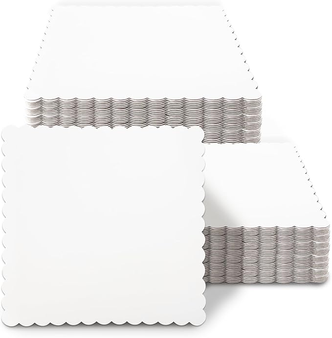 qiqee White 8 Inch Wave Cake Boards 15-Packs Squares Base Food-Grade Cardboard Wave Cake Plate（Thinner But Stronger）