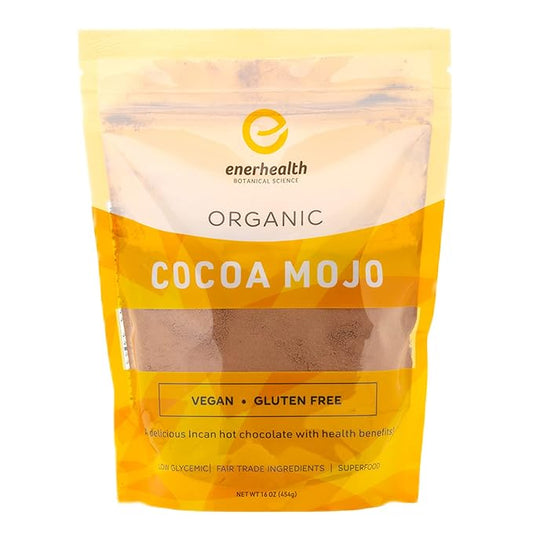 Enerhealth Botanicals Cocoa Mojo – Certified Organic Hot Chocolate Peruvian Cocoa Mix, Sweetened with Low Glycemic Coconut Palm Sugar and Infused with 6 Mushroom Extracts to Boost Immunity – 16 oz
