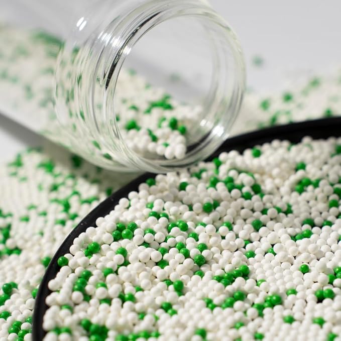Christmas Sprinkles 130g/4.6oz, White Green Edible Pearl Sprinkles for Cake Decorations, Baking, Ice Cream, Cookies, Cupcake Topper Edible Pearls Sprinkles - 2mm Matte Sugar Pearls for Cake Decorating (2mm green white)