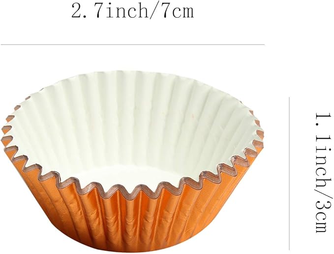 100Pcs Foil Cupcake Liners - Foil Baking Cups for Muffins, Wedding, Birthday, Baby Shower Parties (Orange)