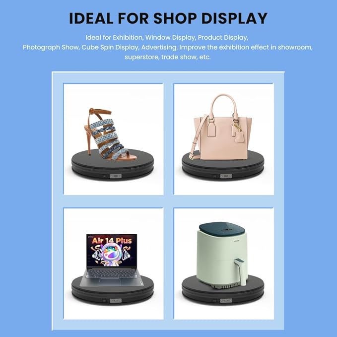 fotoconic Black Electric Motorized Rotating Turntable Display Stand, 14 Inch / 35cm Diameter, 110 Lb Centric Loading for Shop Display