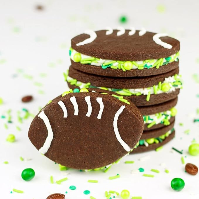 Football Sprinkles for Cake, Cookie, Cupcake Decorating, and Baking - Fancy Edible Cake Sprinkles and Toppings in Lime Green Jimmies, White Sugar Crystal, Brown Football Quin Sprinkles