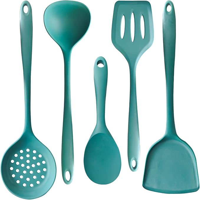 5-Piece Silicone Kitchen Utensil Set.Non-Stick & Heat Resistant Cooking Spatulas.Spoons & Turner-BPA Free.Dishwasher Safe for Baking and Frying