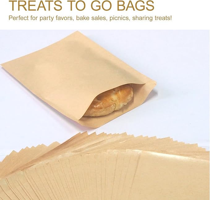 150 Pcs Kraft Paper Cookies Bags, 4.7x6.5 Inch Small Paper Bakery Bags for Treats, Brown Greaseproof Paper Pastry Bags for Cookies, Snack, Treats