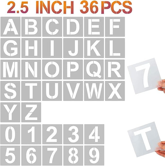 YEAJON 2.5 Inch Letter Stencils and Numbers, 36 Pcs Alphabet Art Craft Stencils, Reusable Plastic Templates for Wood, Wall, Fabric, Rock, Signage, DIY Art Projects