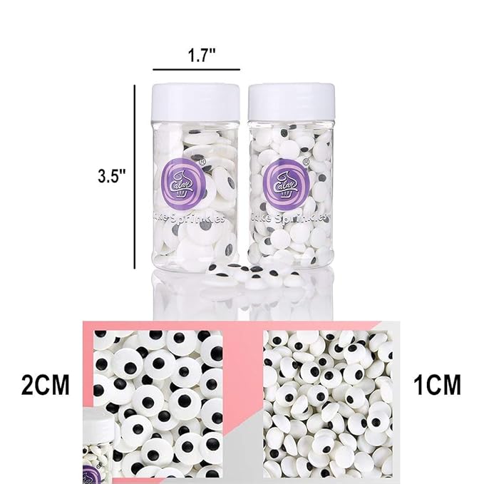 6.9 Ounce Halloween Eyeballs Sprinkles 2 Bottle Candy Edible Eyeballs Eyes Cake Cupcake Toppers Cookie Dessert Decorations,Two Size Mixed